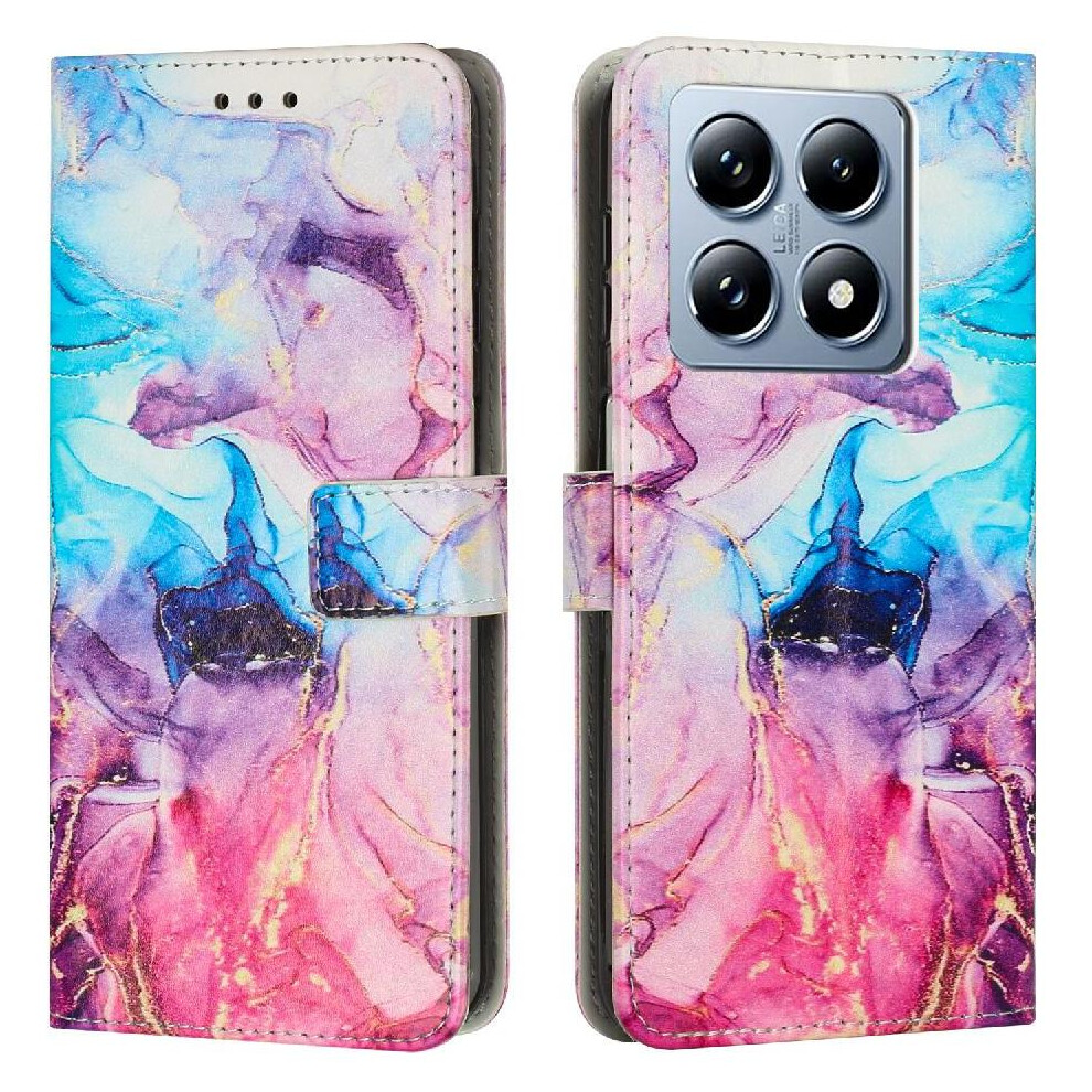 (Pinkish ) Flip Case For Xiaomi 14T 5G Buckle Flap Card Insertion Wallet Case Painted Marble Purple 764563463077