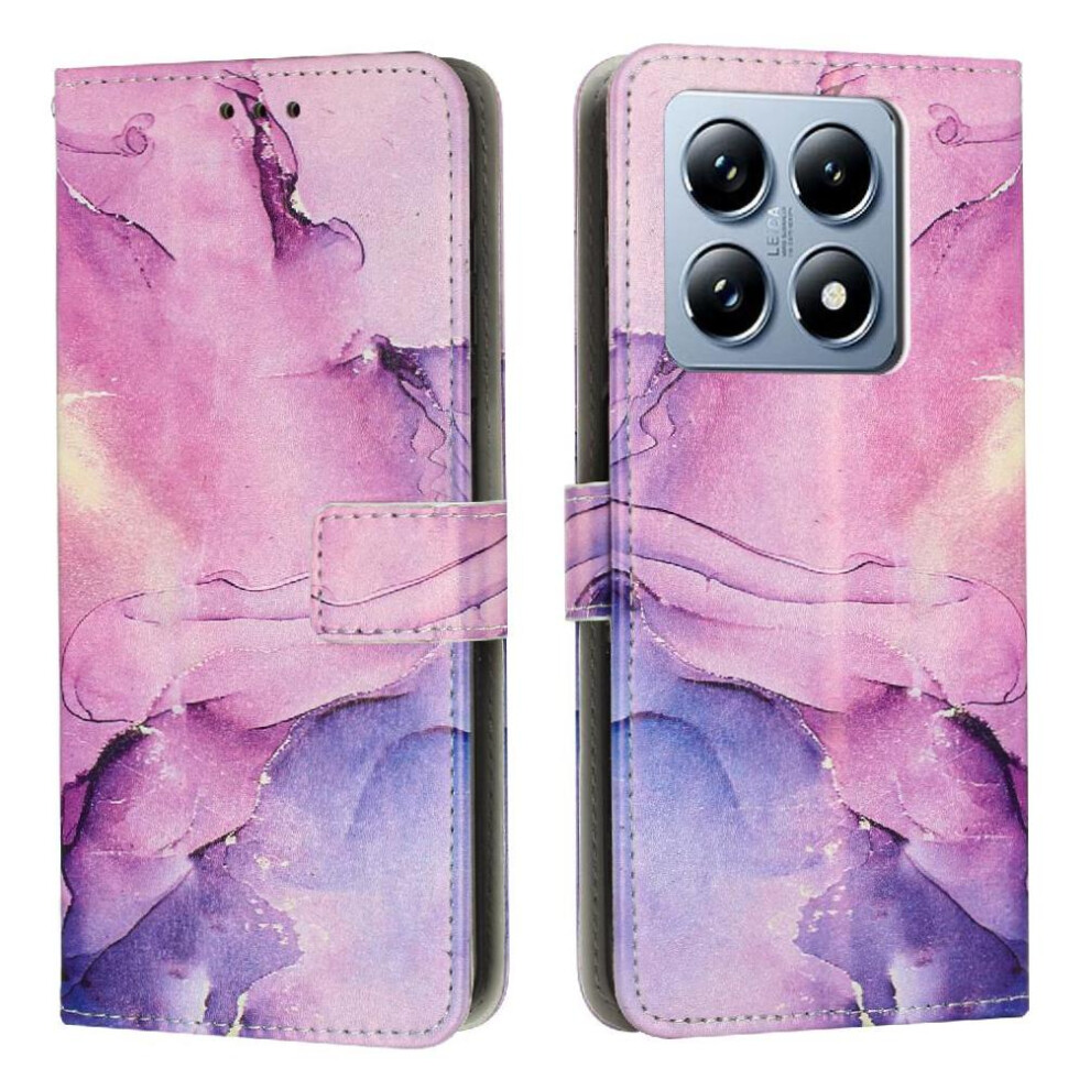 (Purple) Flip Case For Xiaomi 14T Pro Card Insertion Painted Marble Wallet Case Buckle Flap Purple 764563463091