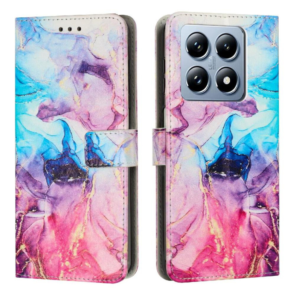 (Pinkish ) Flip Case For Xiaomi 14T Pro 5G Wallet Case Card Insertion Buckle Flap Painted Marble Purple 764563463176