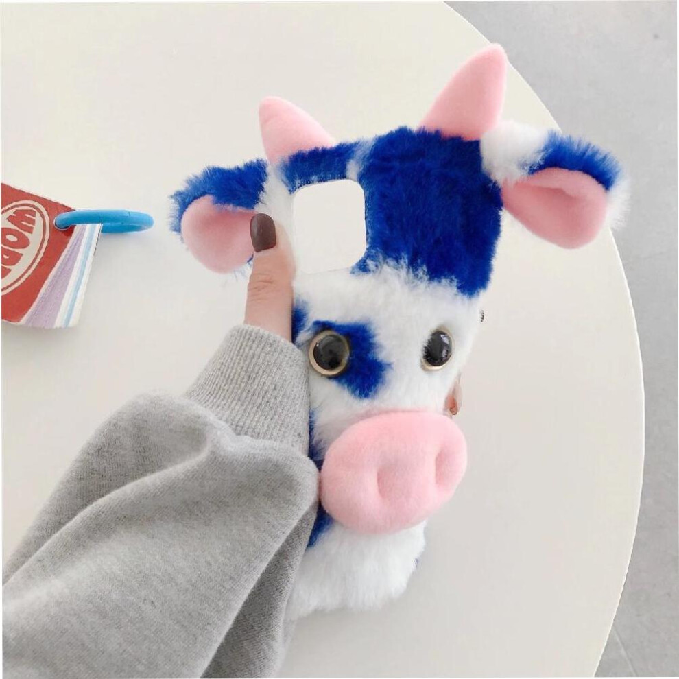 (Blue) Case For Xiaomi 14T Pro 5G Cow Phone Case Autumn And Winter Lovely Fuzzy Fluffy Cartoon Cow Blue 764563463442