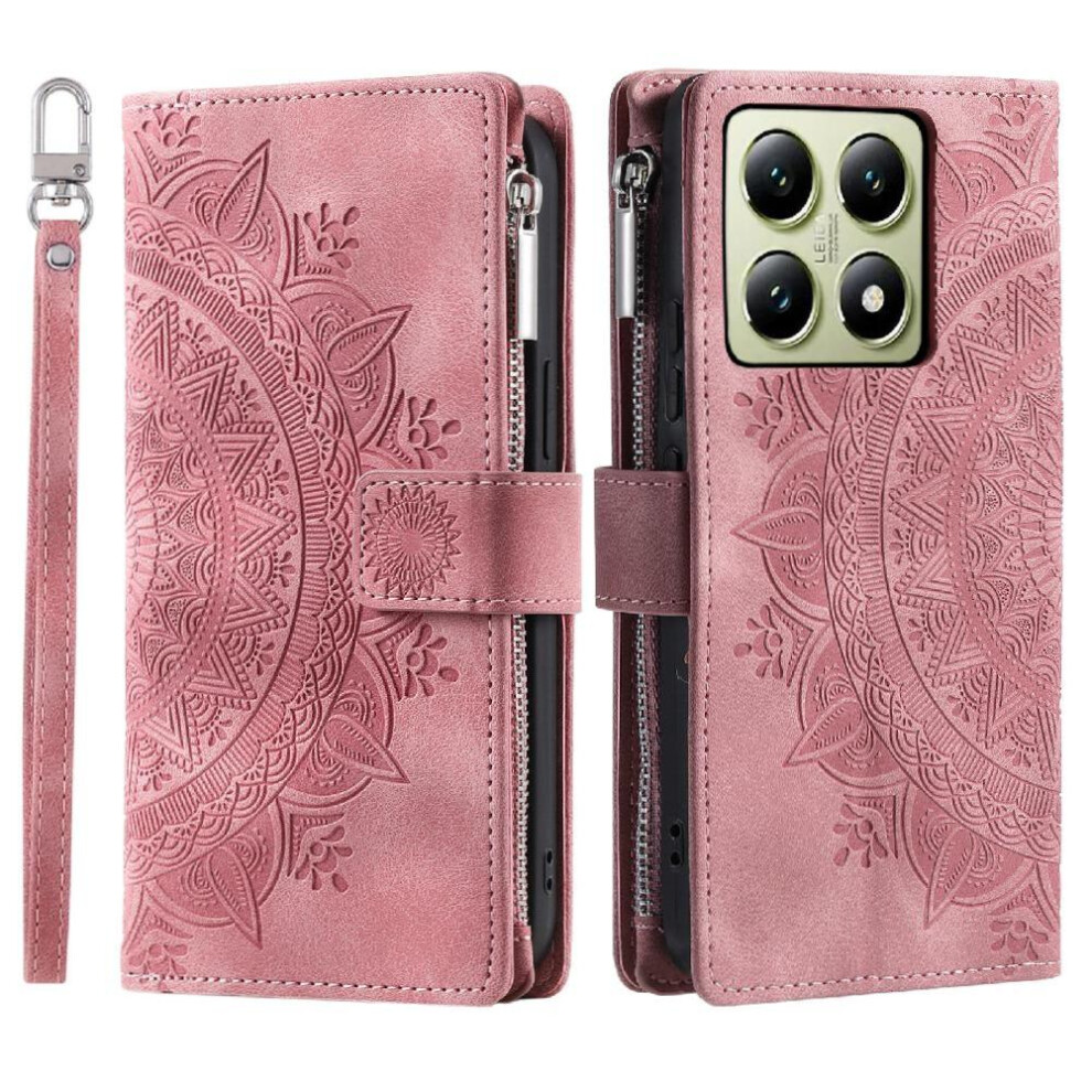 Photos - Case  Flip  for Xiaomi 14t 5g Card Holder Totem Wallet  with Hand Strap Bring Multiple Cards Kickstand(Pink)