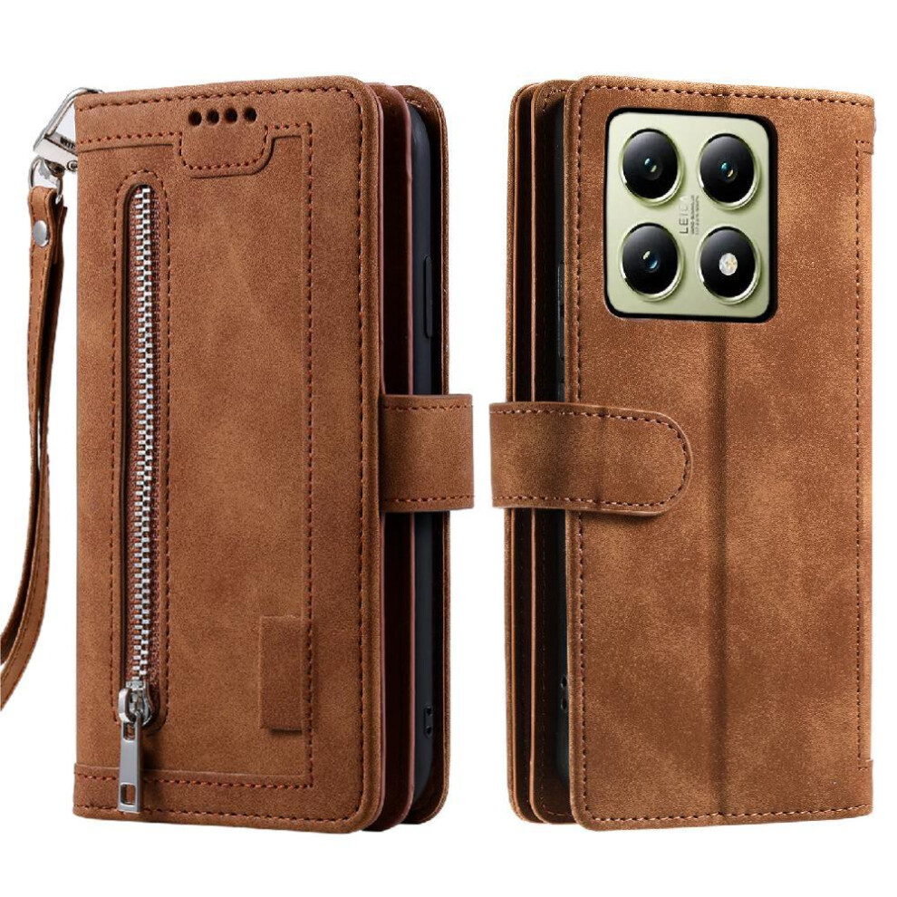 (Brown) Flip Case For Xiaomi 14T Pro 5G Pu Leather Wallet Kickstand 9 Card Slots Lanyard Brown 764563463947