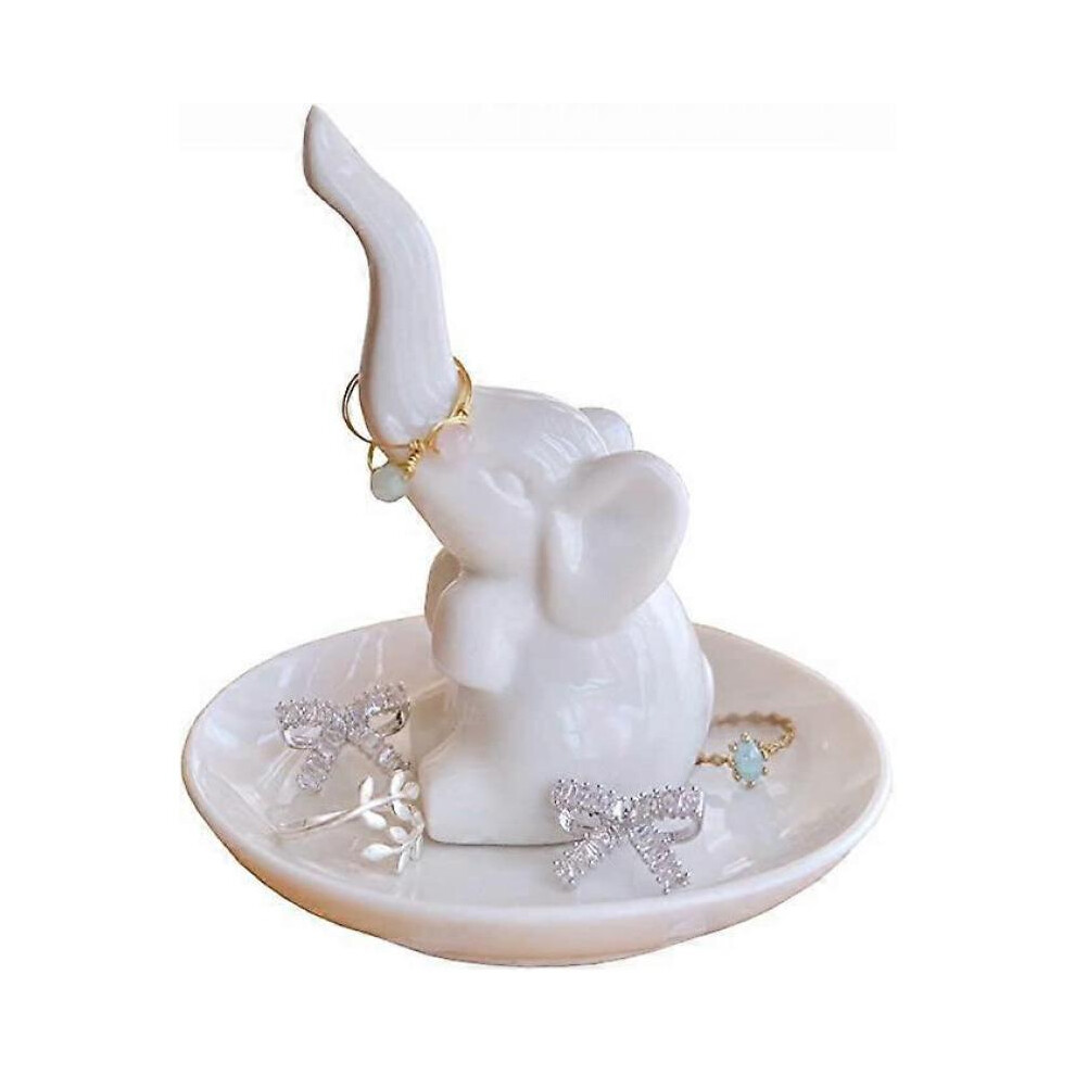Aloe Cactus Elephant Ring Holder Cat Trinket Dish Jewellery Tray GiftsFlamingo Elephant Cat Bulldog Themed GiftsWhite Elephant)