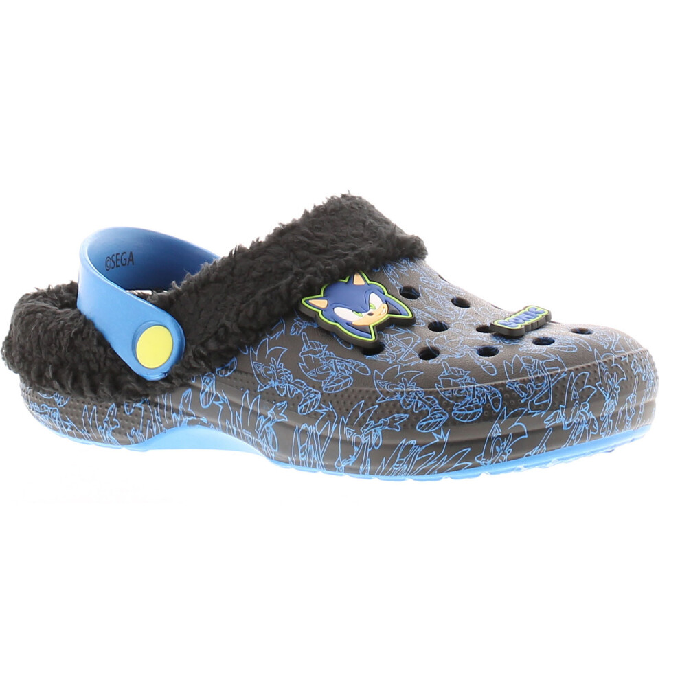 (Black, 12 (Children's)) Sonic Younger Childrens Sandals Clogs Borg Lined Lennox black UK Size
