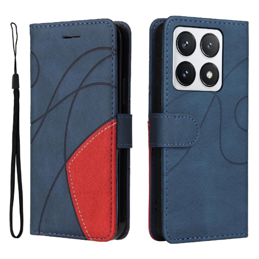 (Blue) Flip Case For Xiaomi 14T Pro Stitching Color With Card Slot Stand Kickstand Protective Leather Wallet Flip Folio Book Blue 764563464661