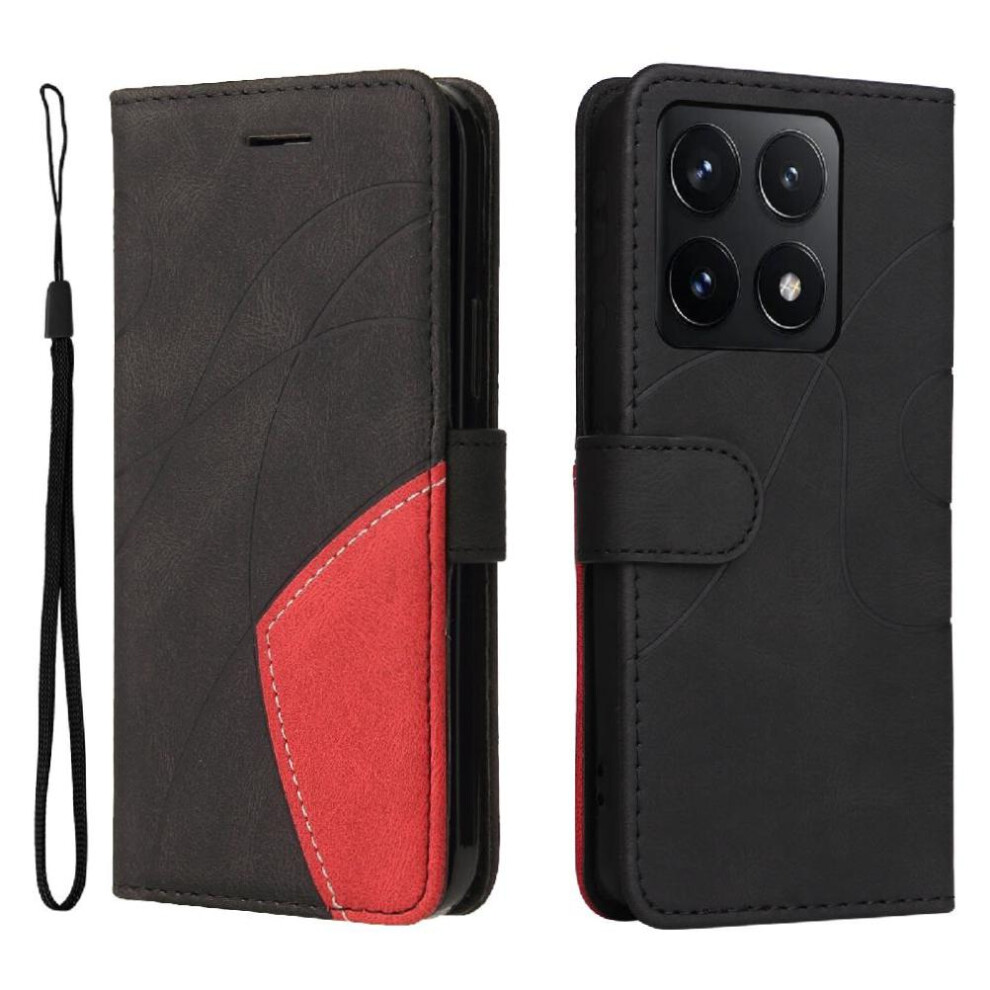 (Black) Flip Case For Xiaomi 14T With Card Slot Stand Kickstand Protective Leather Wallet Stitching Color Flip Folio Book Black 764563464722
