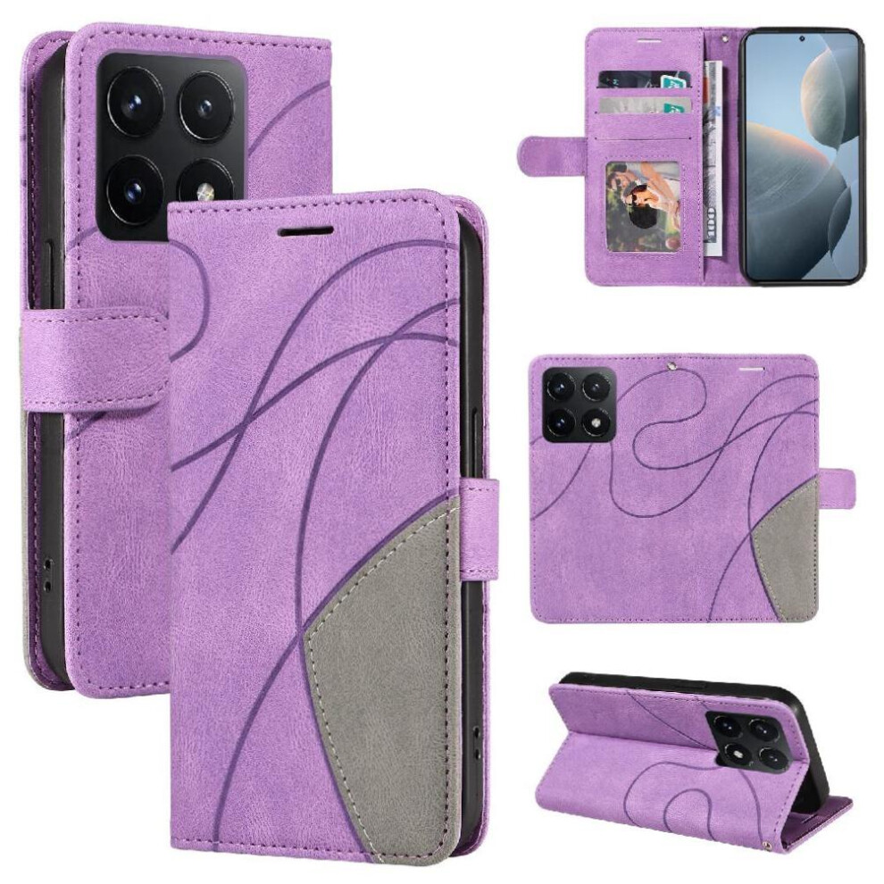(Purple) Flip Case For Xiaomi 14T With Card Slot Stand Kickstand Protective Leather Wallet Stitching Color Flip Folio Book Purple 764563464746
