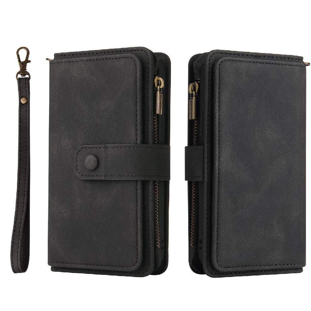(Black) Wallet Phone Case For Xiaomi 14T Fifteen Card Slots Pu Leather Magnetic Closure With Card Slot Stand Zipper Poket Black 764563464821