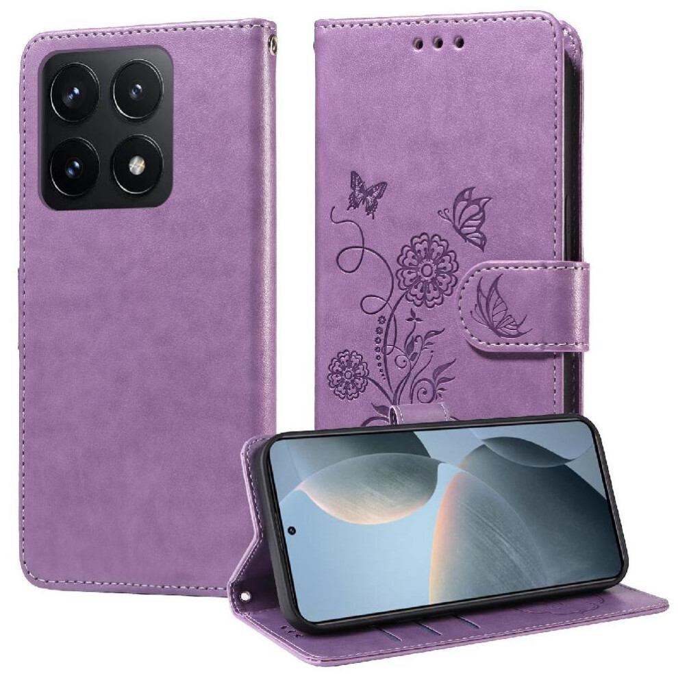 (Purple) Flip Case For Xiaomi 14T Pro Leather Cardslots Flower Flip Purple 764563465170