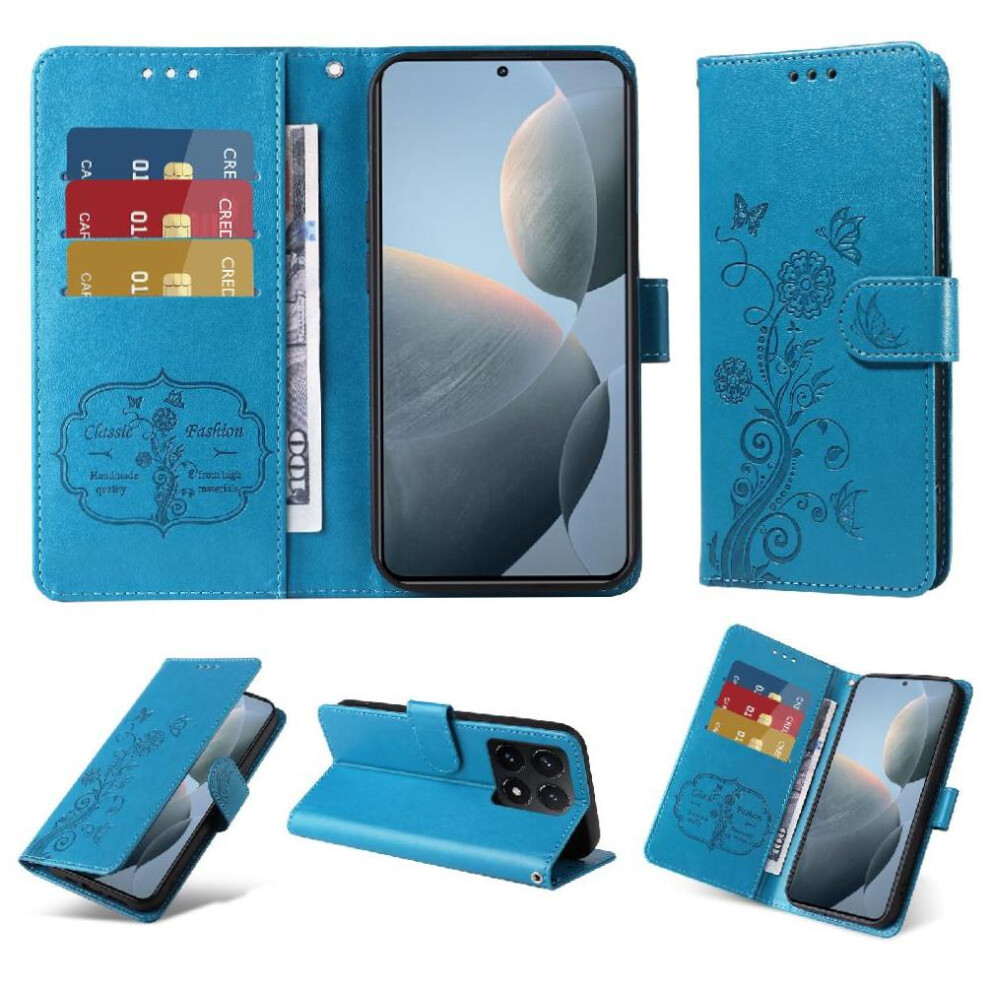 (Blue) Flip Case For Xiaomi 14T Cardslots Leather Flip Flower Blue 764563465248