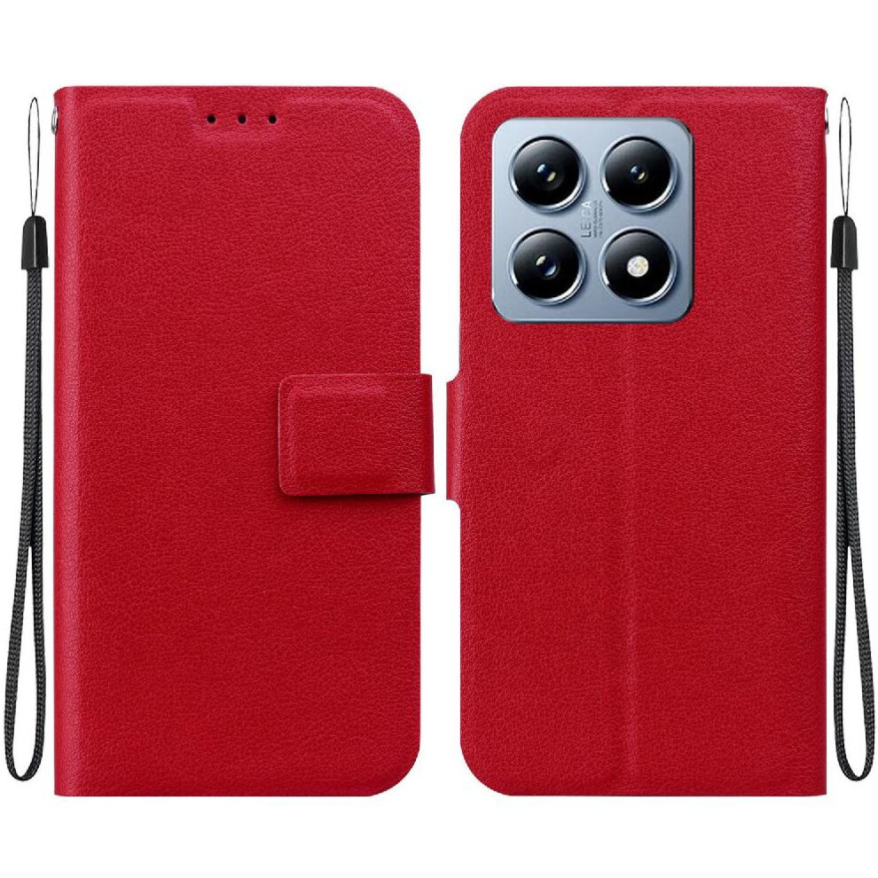 (Red) Flip Case For Xiaomi 14T Pure Colour With Buckle With Card Slot Kickstand Pu Leather Red 764563465408