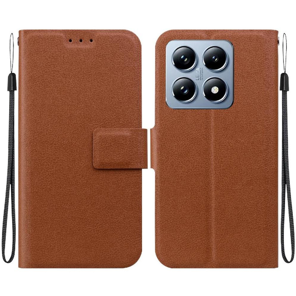 (Brown) Flip Case For Xiaomi 14T Pro Kickstand With Buckle Pure Colour Pu Leather With Card Slot Brown 764563465576