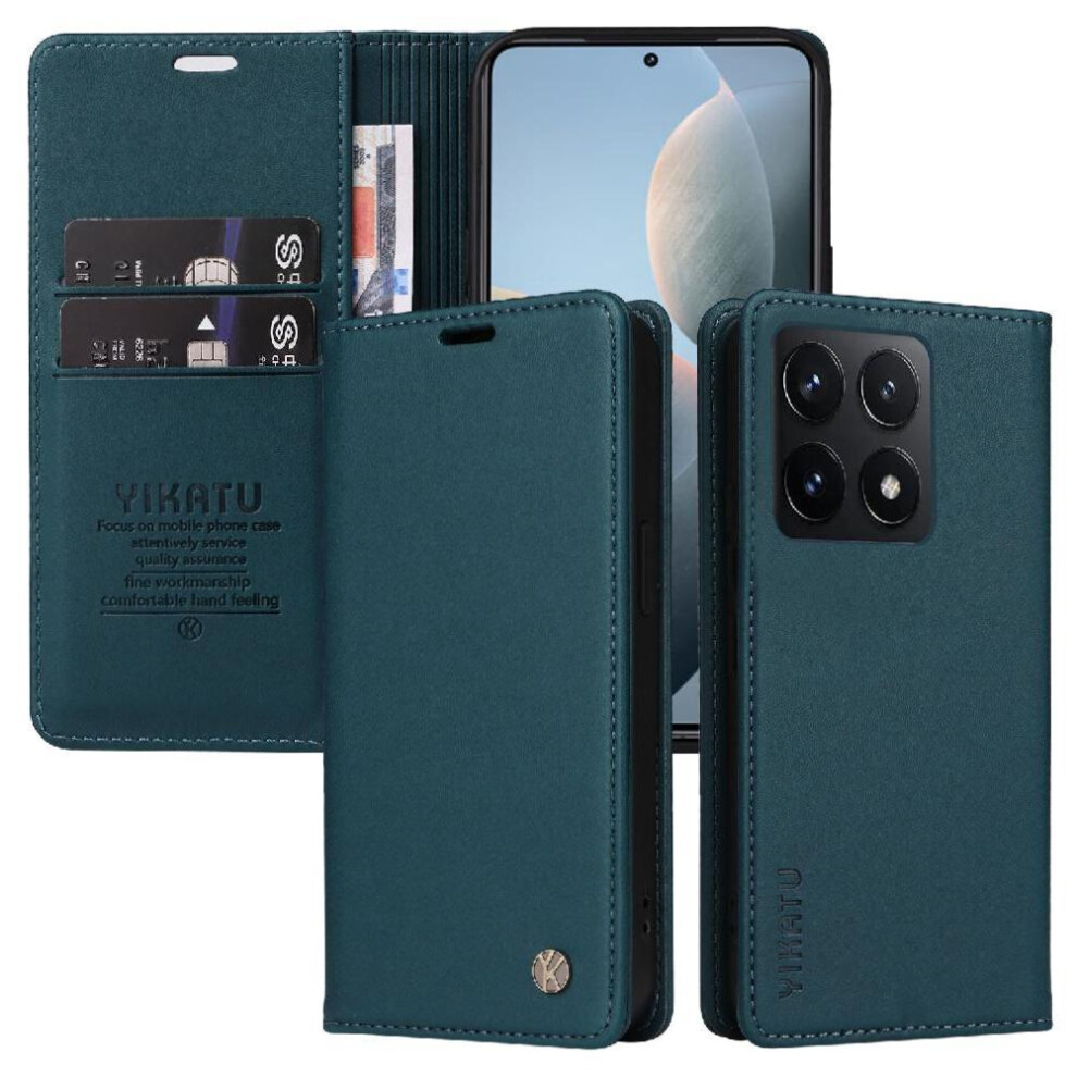 (Blue) Flip Case For Xiaomi 14T With Card Slots Strong Magnetic Attraction Faux Leather And Full Matte Tpu And Stand Functionality Blue 764563465699