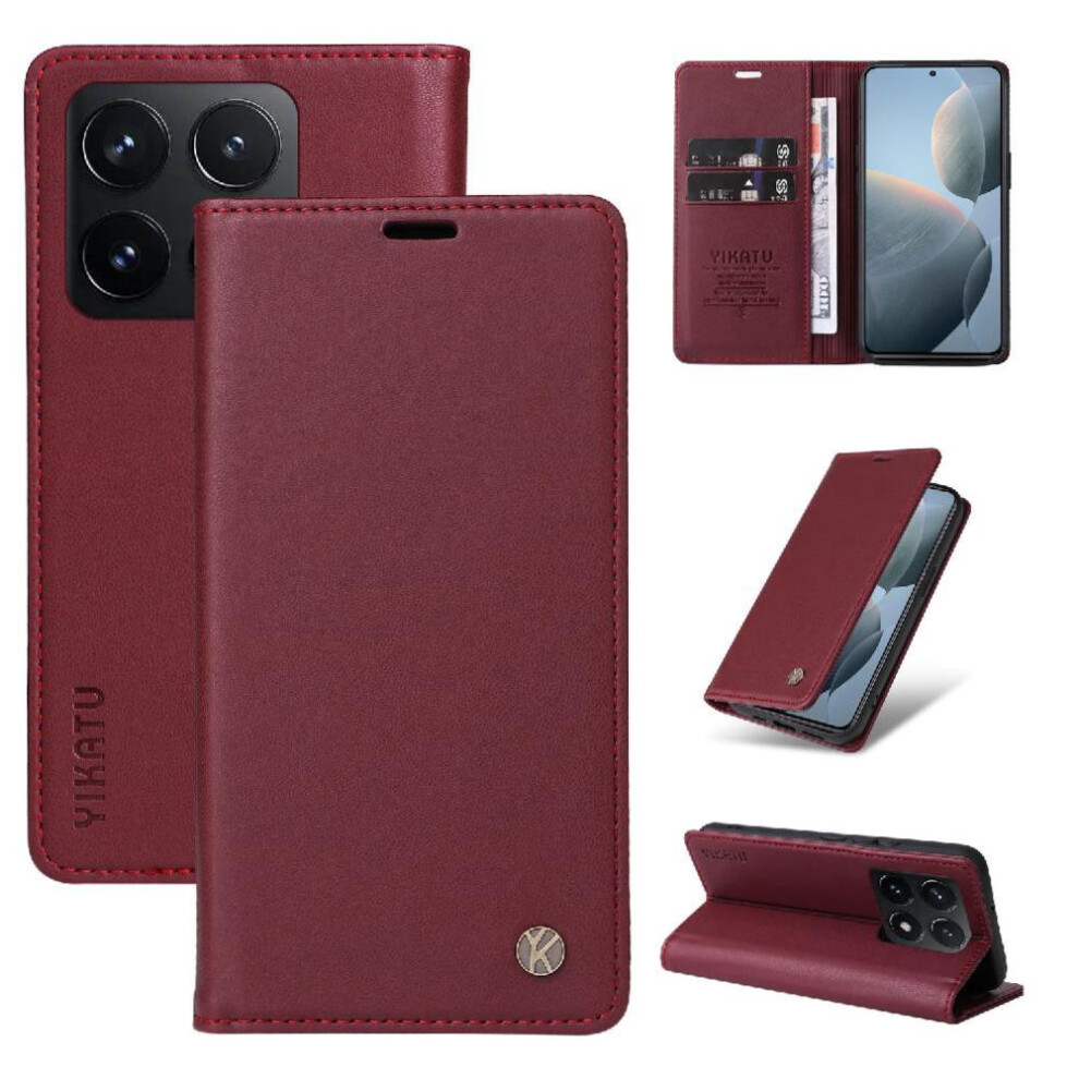 (Red) Flip Case For Xiaomi 14T With Card Slots Strong Magnetic Attraction Faux Leather And Full Matte Tpu And Stand Functionality Red 764563465736