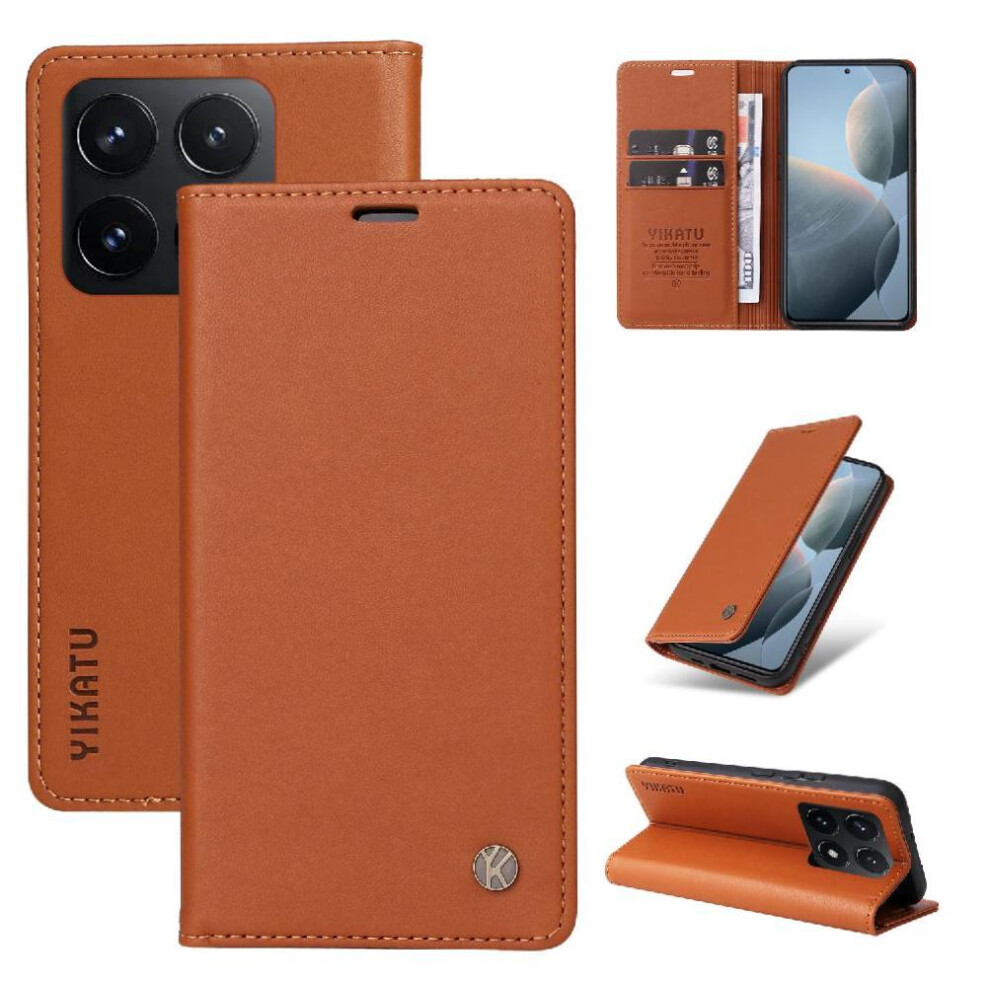 (Brown) Flip Case For Xiaomi 14T With Card Slots Strong Magnetic Attraction Faux Leather And Full Matte Tpu And Stand Functionality Brown 764563465743