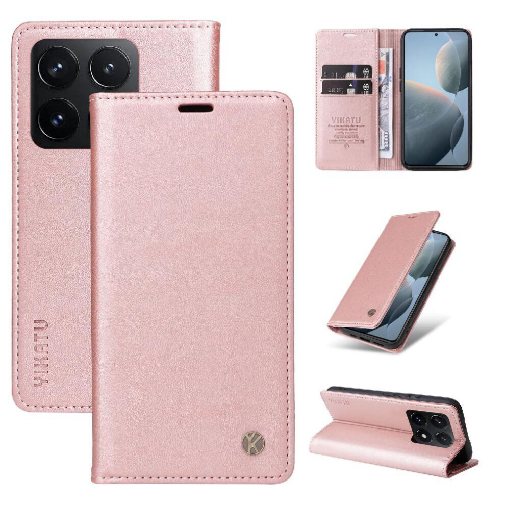 (Pink) Flip Case For Xiaomi 14T With Card Slots Strong Magnetic Attraction Faux Leather And Full Matte Tpu And Stand Functionality Pink 764563465729