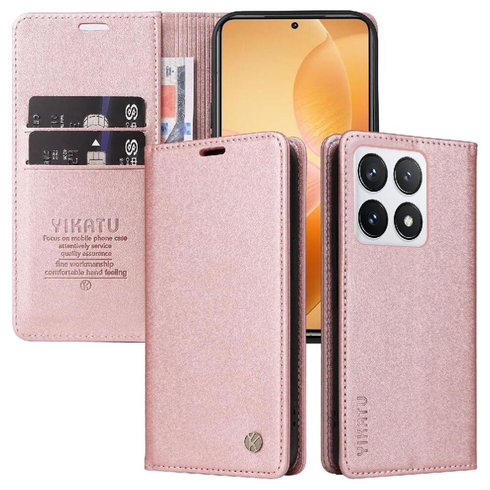 (Pink) Flip Case For Xiaomi 14T Pro Strong Magnetic Attraction Faux Leather And Full Matte Tpu With Card Slots And Stand Functionality Pink 764563465781