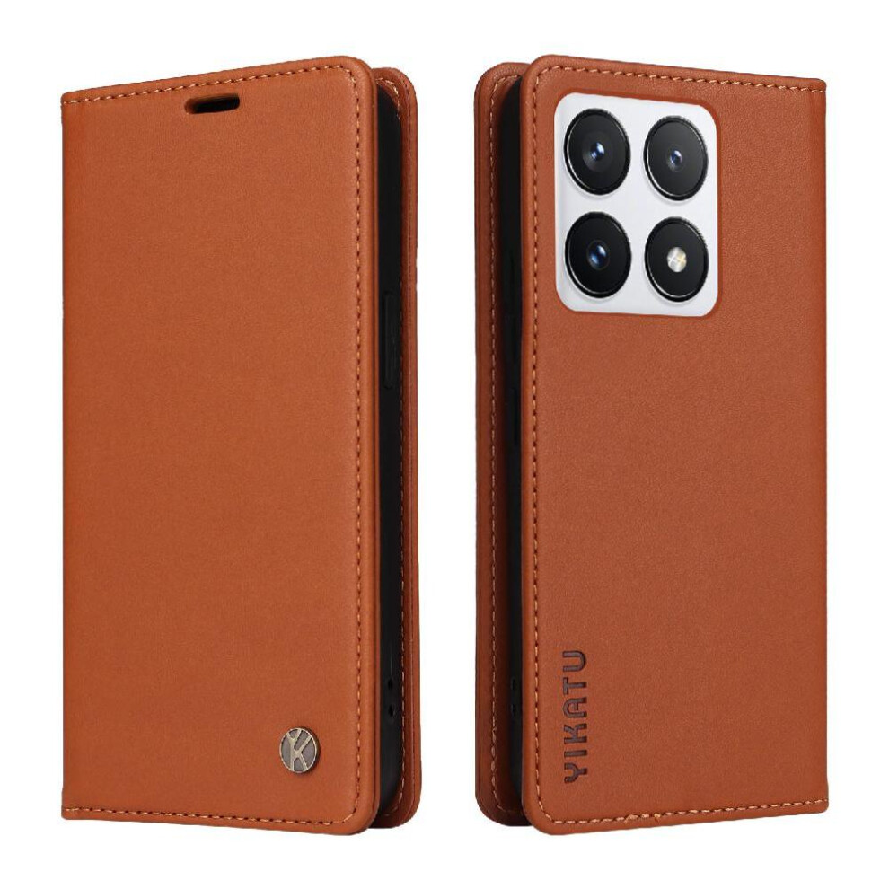 (Brown) Flip Case For Xiaomi 14T Pro Strong Magnetic Attraction Faux Leather And Full Matte Tpu With Card Slots And Stand Functionality Brown 764563465804