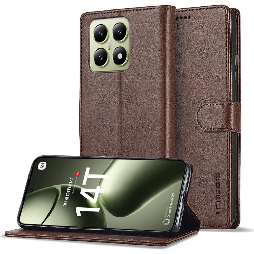 (Brown) Flip Case For Xiaomi 14T Card Slots Wallet Calf Texture Horizontal Flip Leather Case With Holder Brown 764563466085