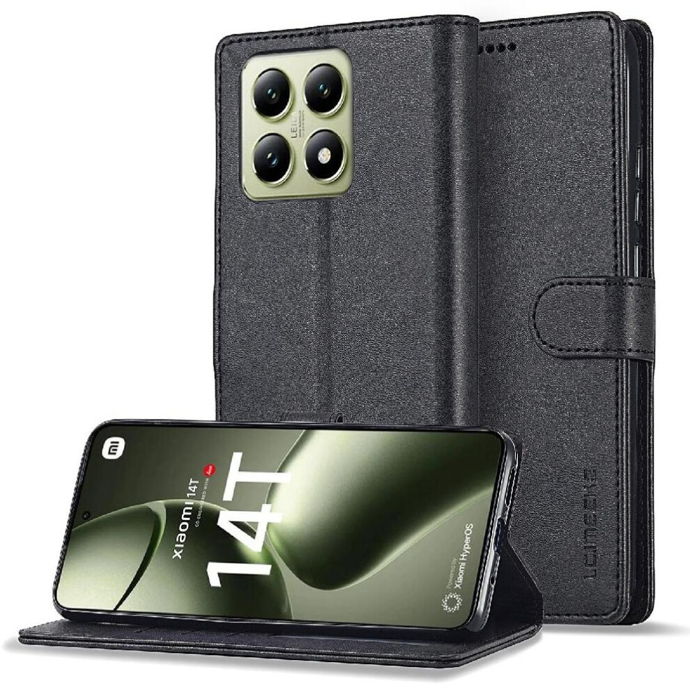 (Black) Flip Case For Xiaomi 14T Card Slots Wallet Calf Texture Horizontal Flip Leather Case With Holder Black 764563466092