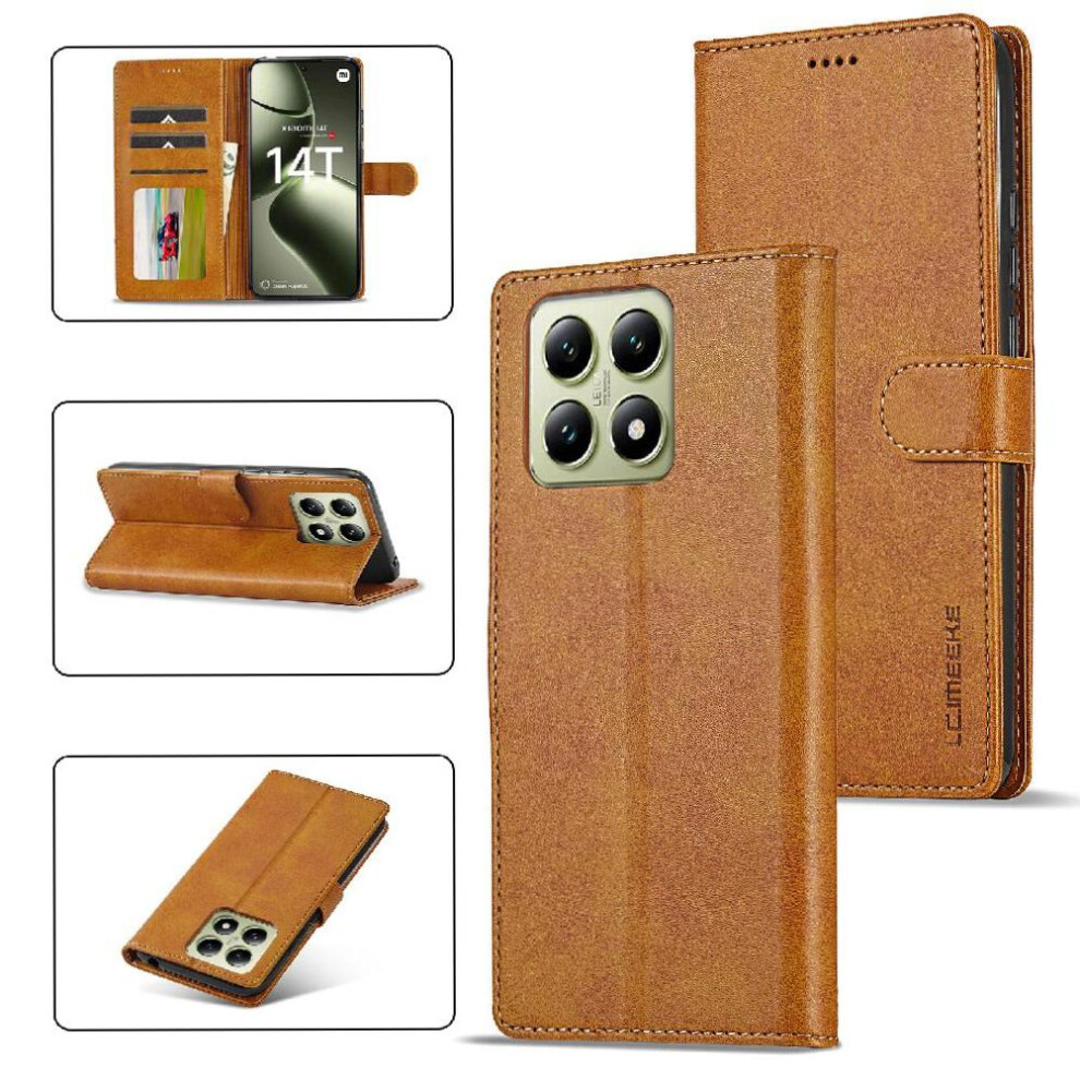 (Yellow) Flip Case For Xiaomi 14T Card Slots Wallet Calf Texture Horizontal Flip Leather Case With Holder Yellow 764563466115