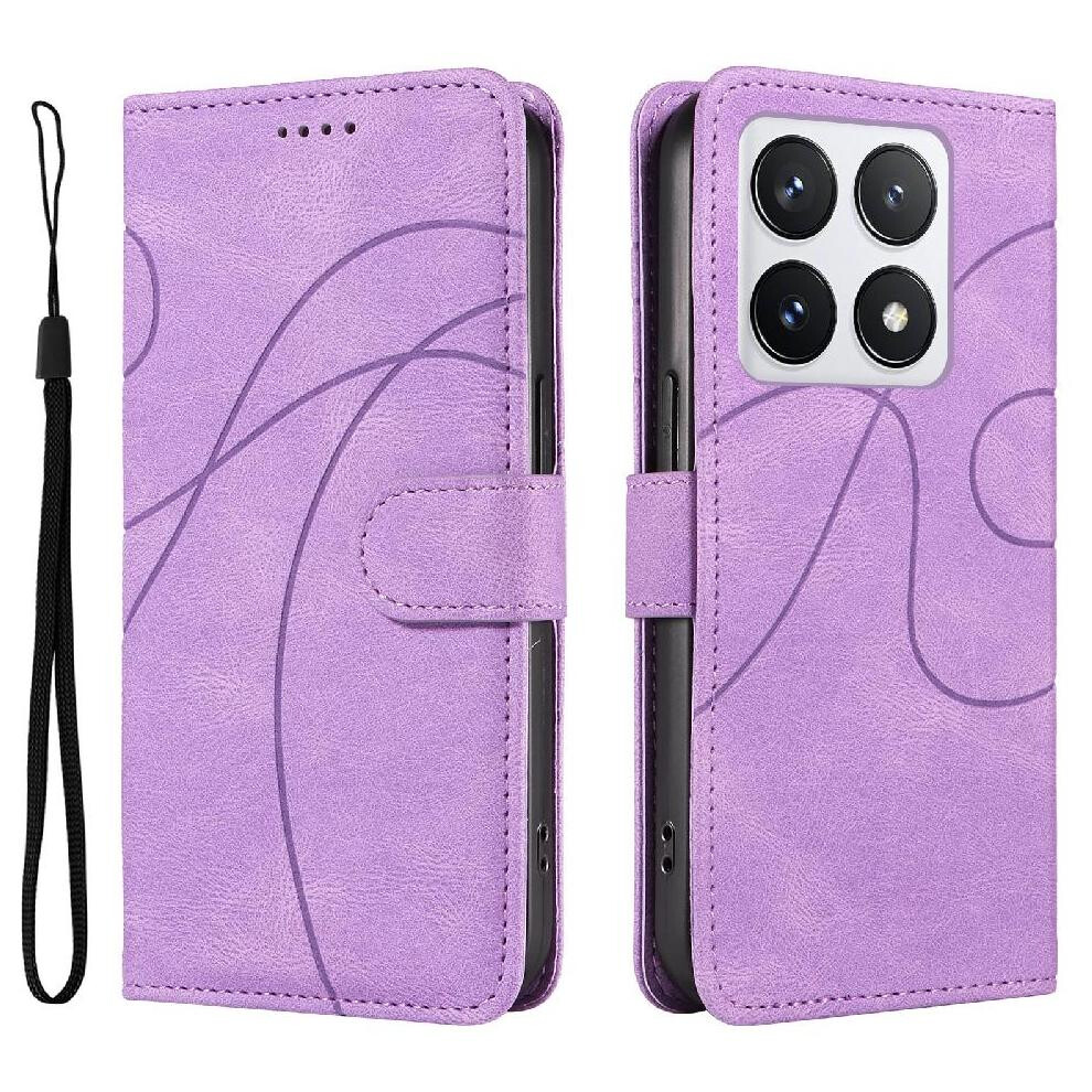 Photos - Case  Flip  for Xiaomi 14t Pro Skin Feel Leather and Frosted Tpu Curved Pressure Line Card Slots and Kickstand Functi(Purple)