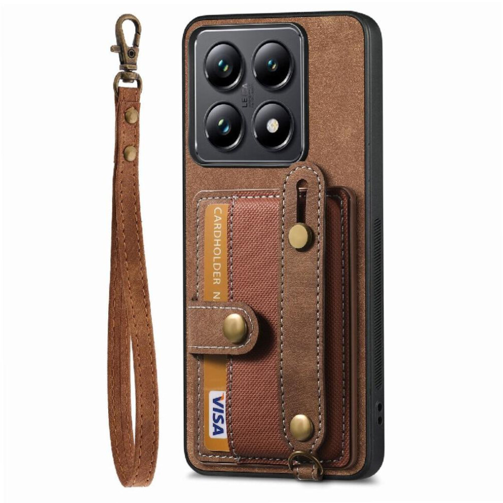 (Brown) Case For Xiaomi 14T Pro Strap Wristband Shockproof Wallet Brown 764563466474