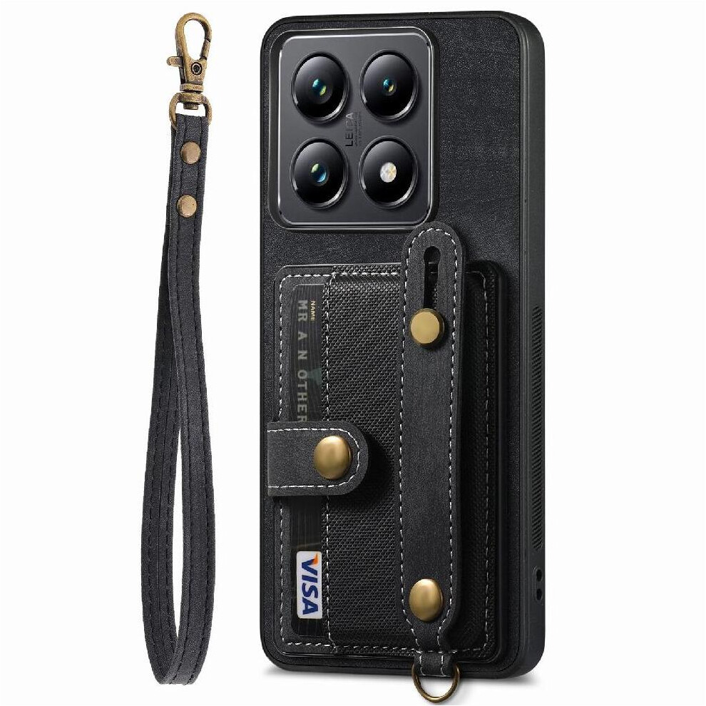 (Black) Case For Xiaomi 14T Pro Strap Wristband Shockproof Wallet Black 764563466528