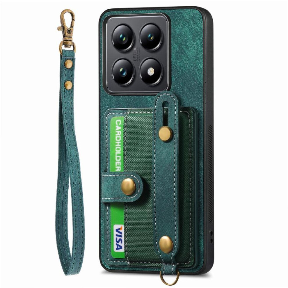 (Green) Case For Xiaomi 14T Pro Strap Wristband Shockproof Wallet Green 764563466481