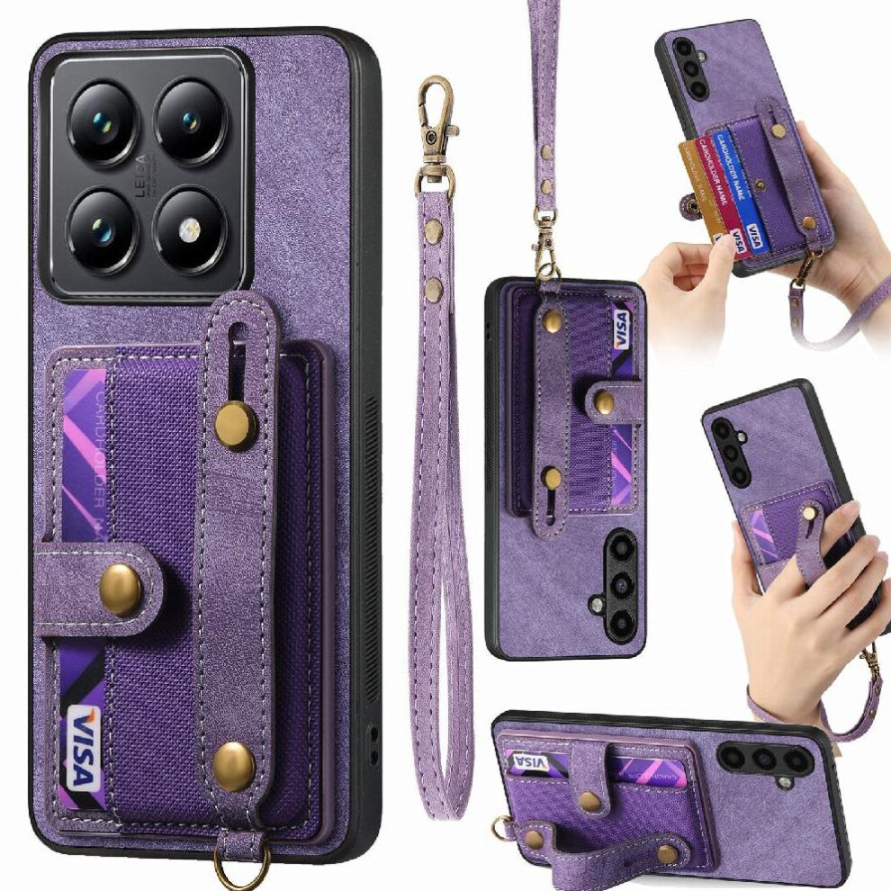 (Purple) Case For Xiaomi 14T Shockproof Strap Wallet Wristband Purple 764563466443