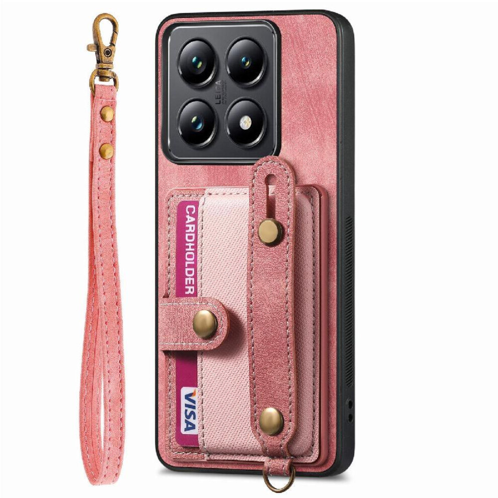 (Pink) Case For Xiaomi 14T Shockproof Strap Wallet Wristband Pink 764563466436