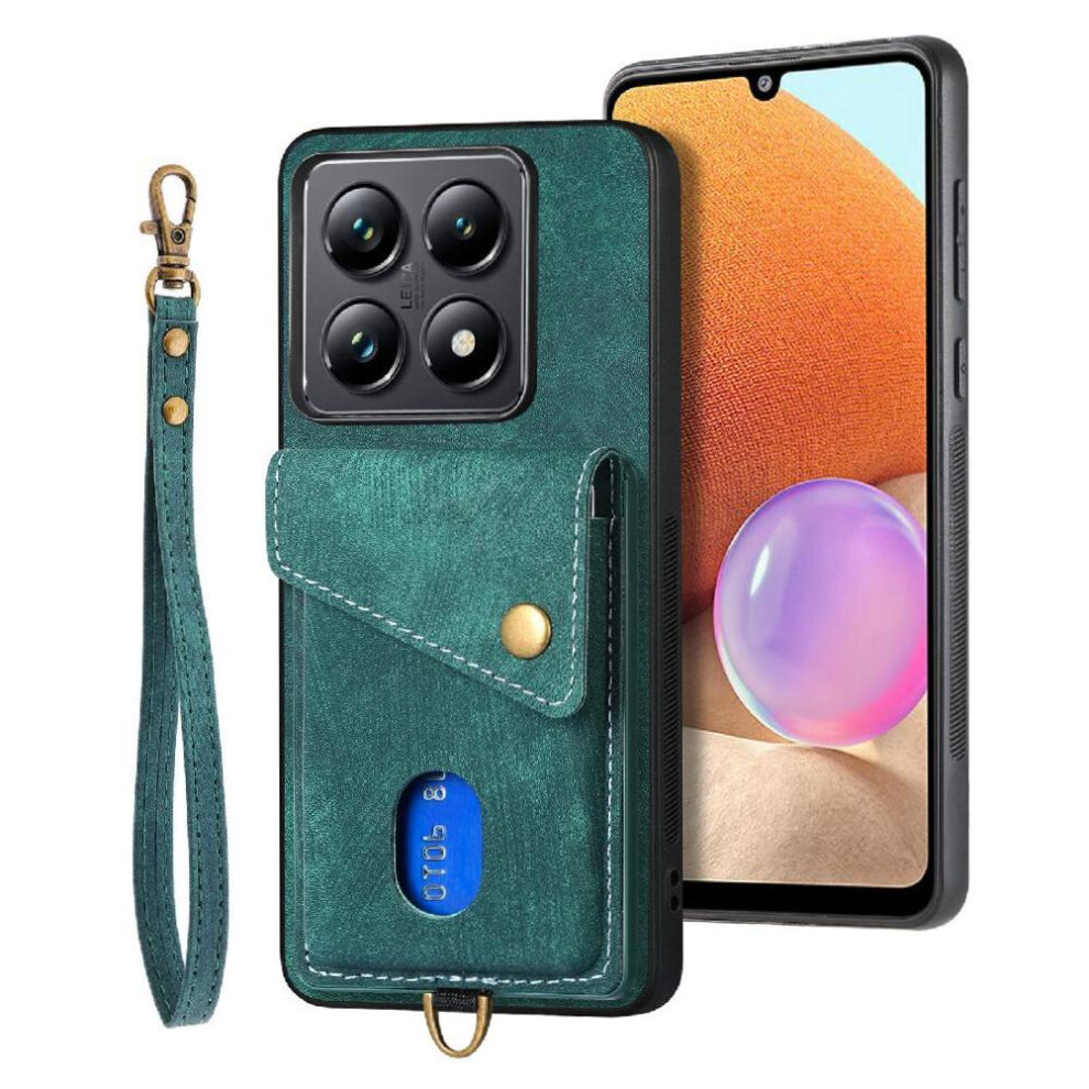 (Green) Case For Xiaomi 14T Pro Magnetic Closure Card Slot Premium Leather Detachable Lanyard Multifunctional Green 764563466924