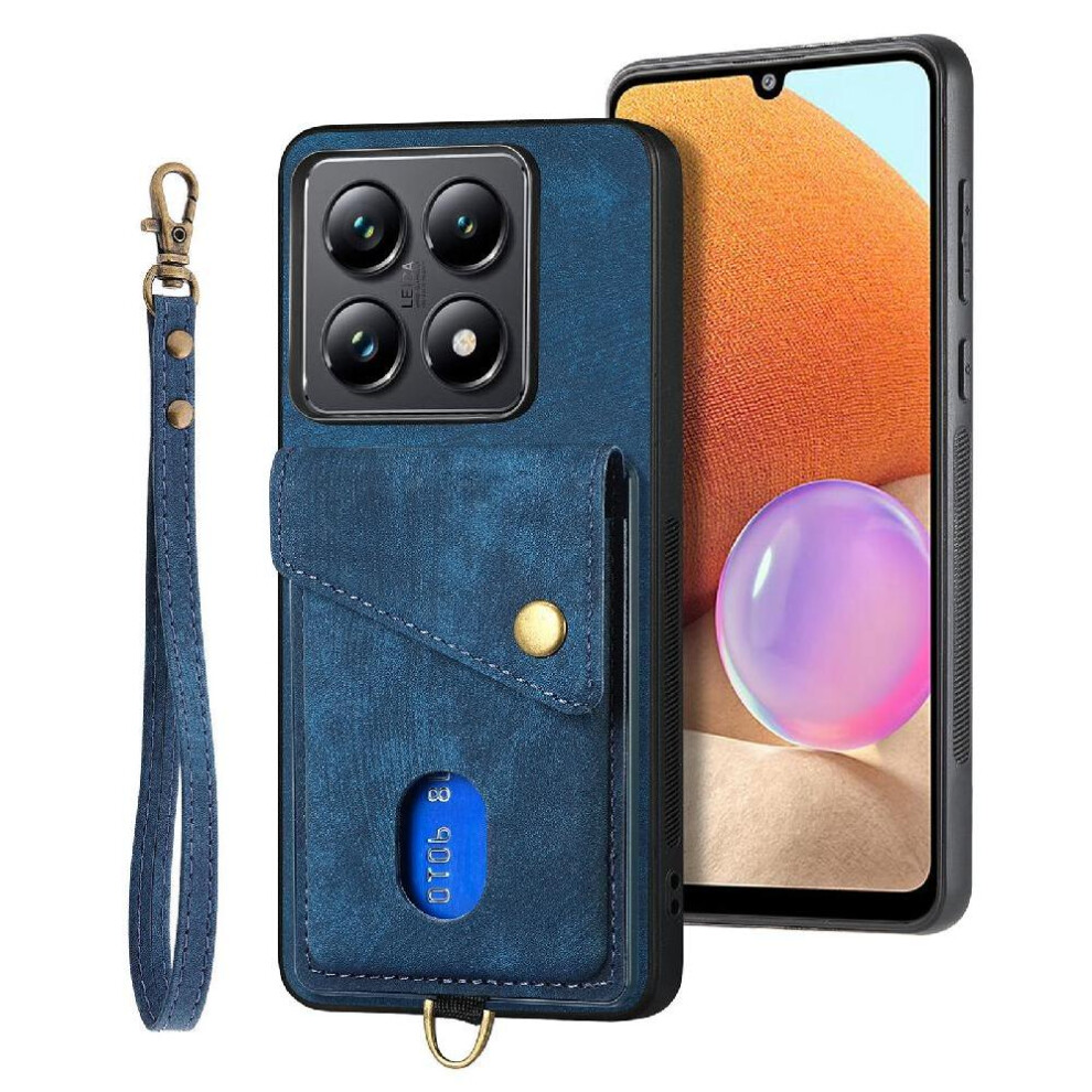 (Blue) Case For Xiaomi 14T Magnetic Closure Premium Leather Detachable Lanyard Card Slot Multifunctional Blue 764563466979