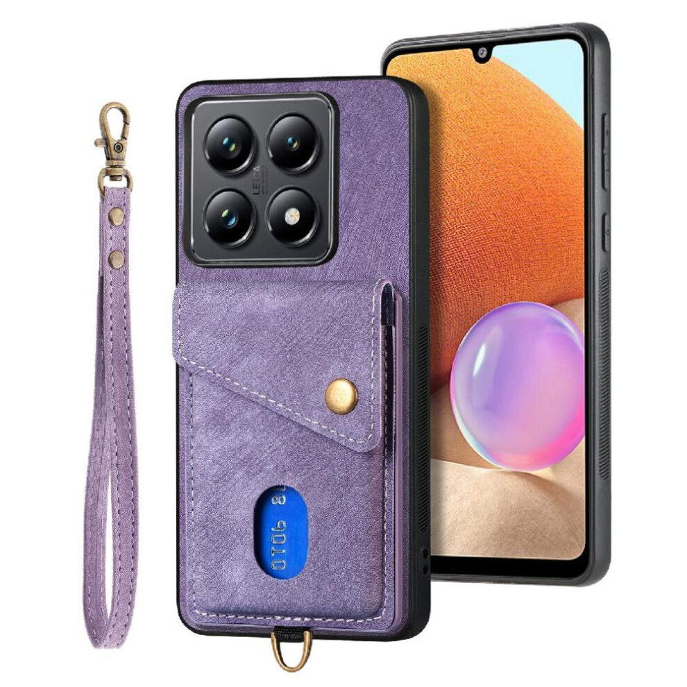 (Purple) Case For Xiaomi 14T Magnetic Closure Premium Leather Detachable Lanyard Card Slot Multifunctional Purple 764563467013