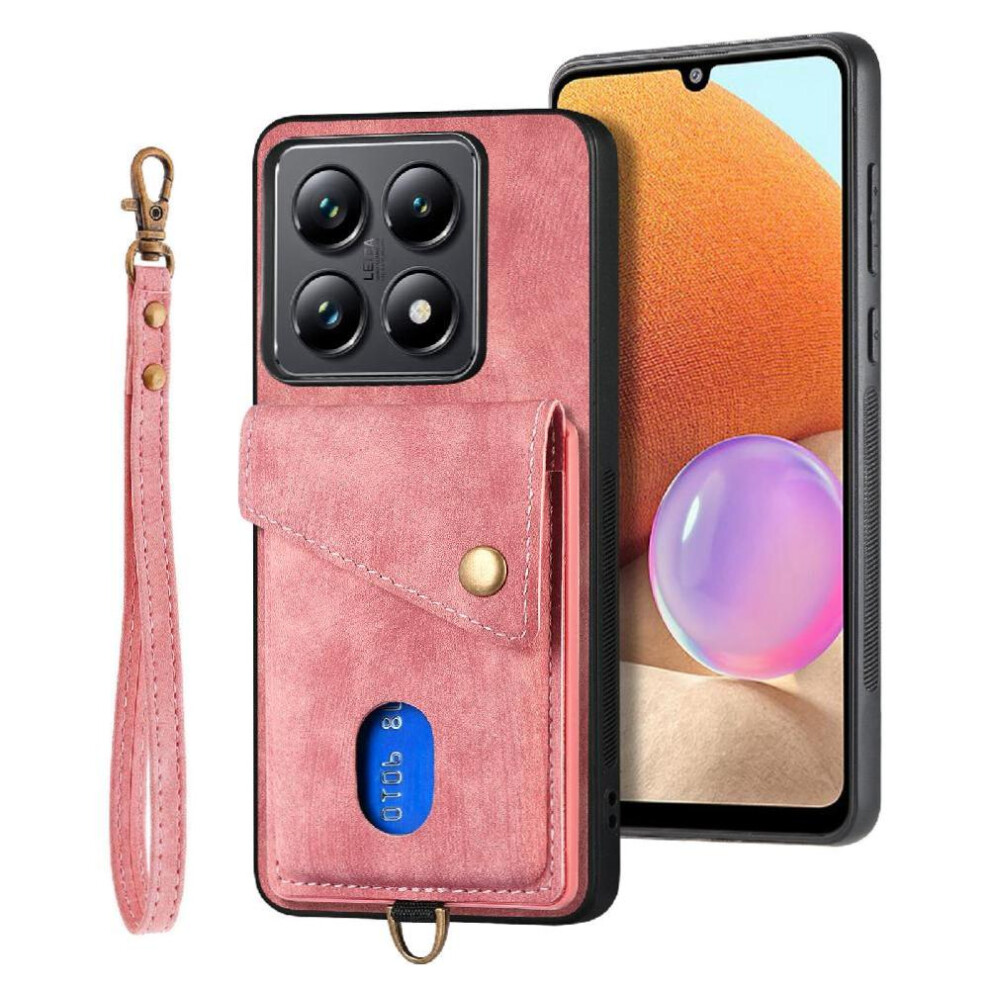 (Pink) Case For Xiaomi 14T Magnetic Closure Premium Leather Detachable Lanyard Card Slot Multifunctional Pink 764563467006