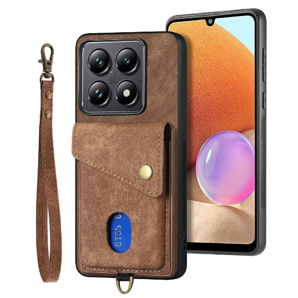 (Brown) Case For Xiaomi 14T Magnetic Closure Premium Leather Detachable Lanyard Card Slot Multifunctional Brown 764563466993