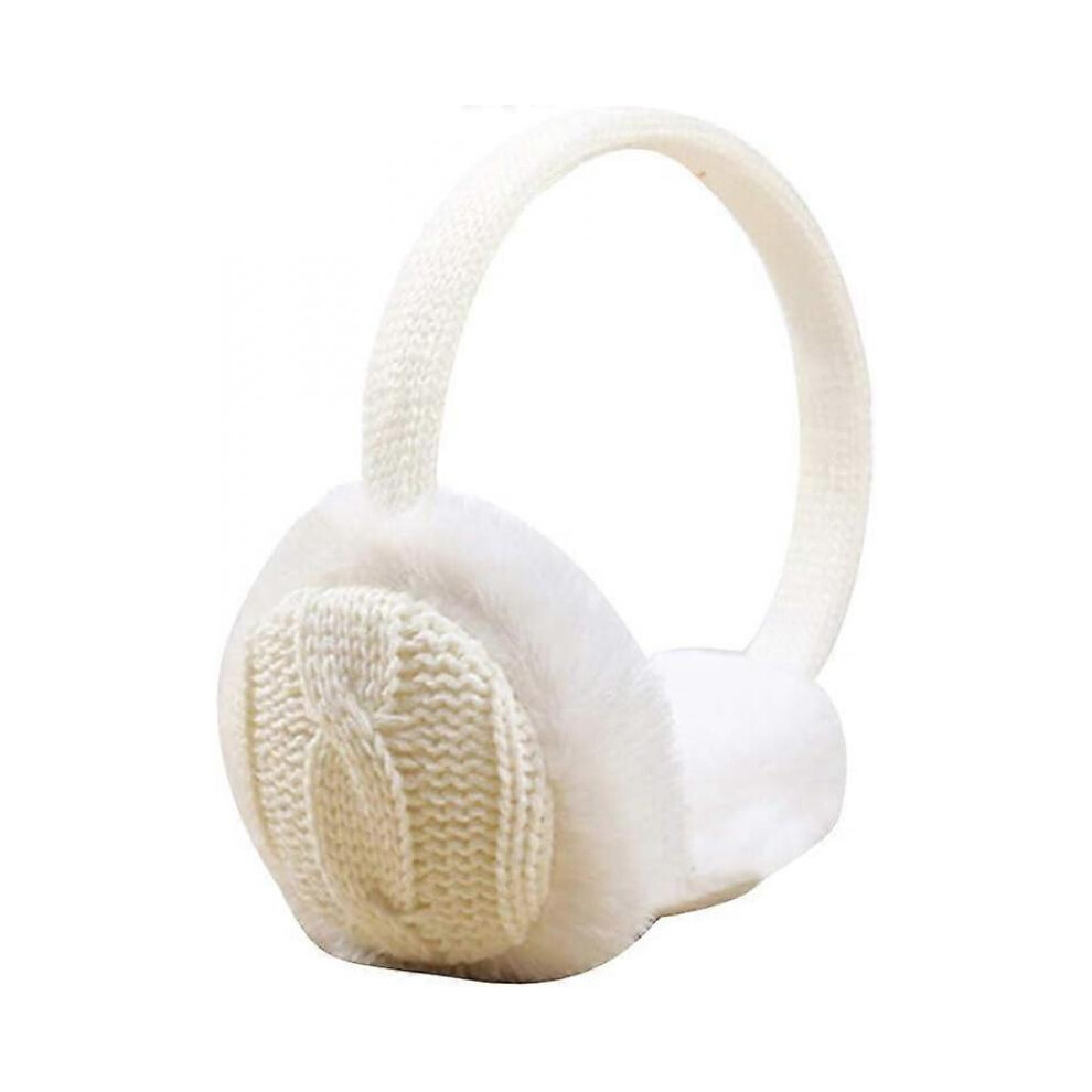 (White) Winter Ear Muffs - Knitted Plush Fluffy Ear Warmers - Unisex Winter Warm Earmuffs for Womens Girls Outdoor Cycling Running Skiing Ladies Gift