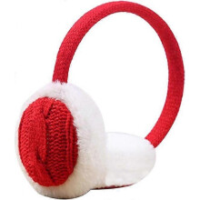 (Red) Winter Ear Muffs - Knitted Plush Fluffy Ear Warmers - Unisex Winter Warm Earmuffs for Womens Girls Outdoor Cycling Running Skiing Ladies Gift