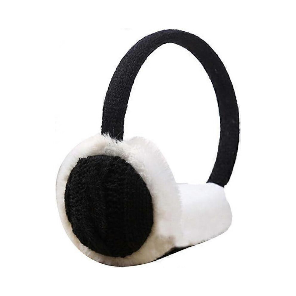 (Black) Winter Ear Muffs - Knitted Plush Fluffy Ear Warmers - Unisex Winter Warm Earmuffs for Womens Girls Outdoor Cycling Running Skiing Ladies Gift