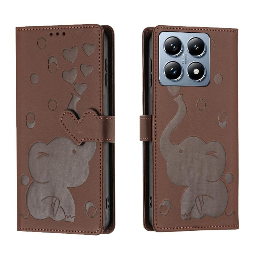(Brown) Flip Case For Xiaomi 14T Pro Three Card Slots Kickstand Premium Leather Brown 764563467341