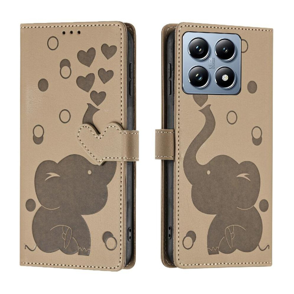 (Khaki ) Flip Case For Xiaomi 14T Three Card Slots Premium Leather Kickstand 764563467402