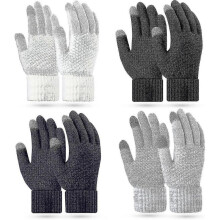 Winter Touchscreen Gloves Warm Knitted Gloves Fleece Lined Gloves Elastic Cuff Gift