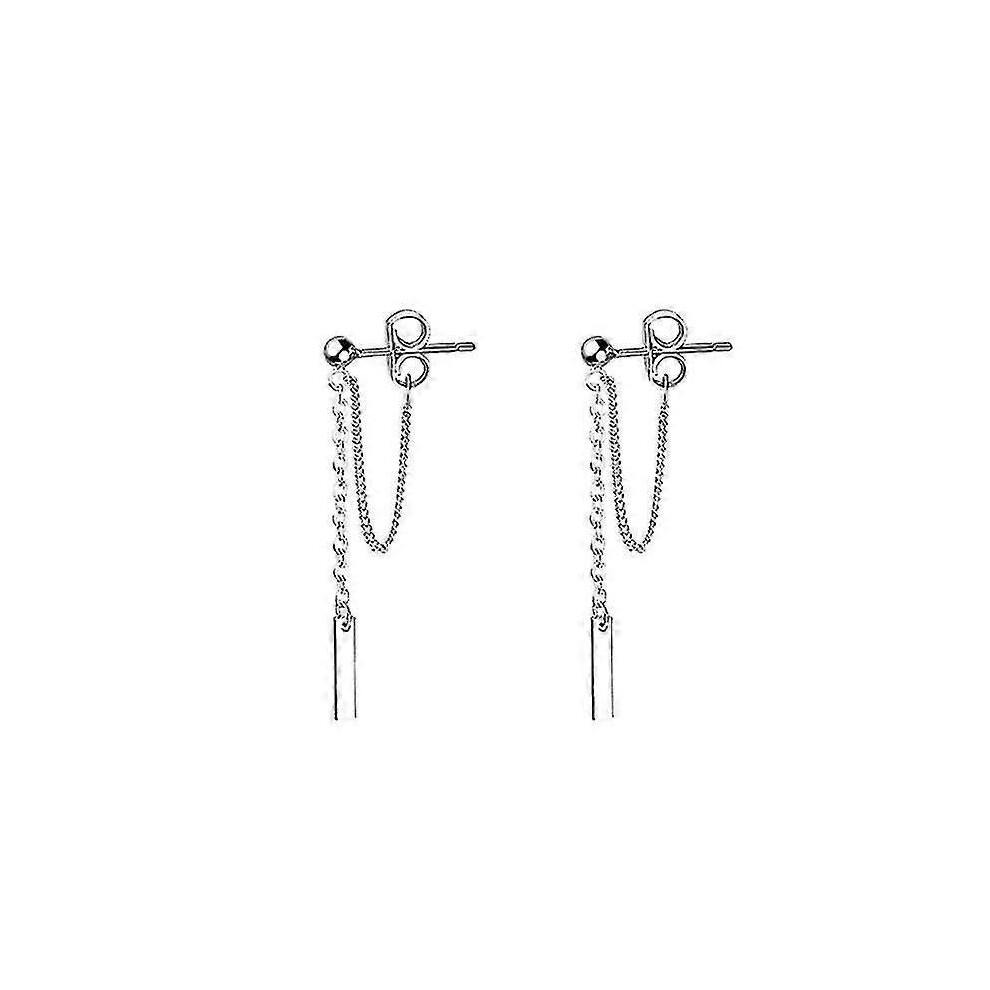 Minimalist Bar Earrings with Chain Dangle Earrings 925 Sterling Silver Stud Earrings