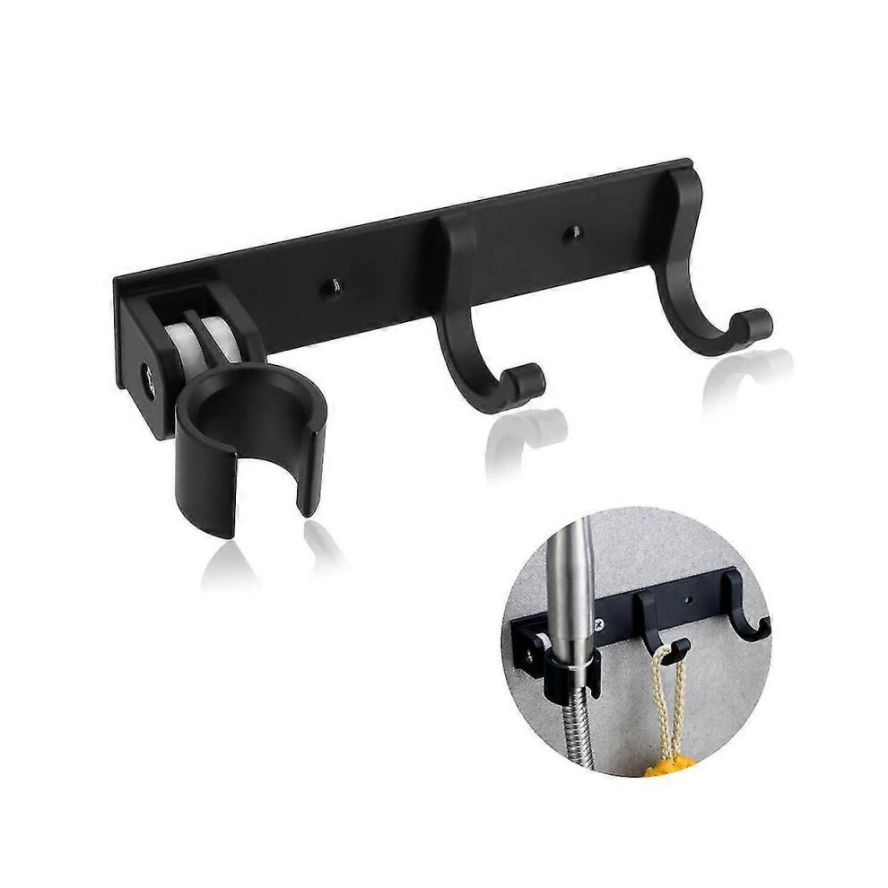 Shower Head Holder Wall Mount Bracket with 2 Hanger Hooks Handheld Shower Bracket No Drill Need