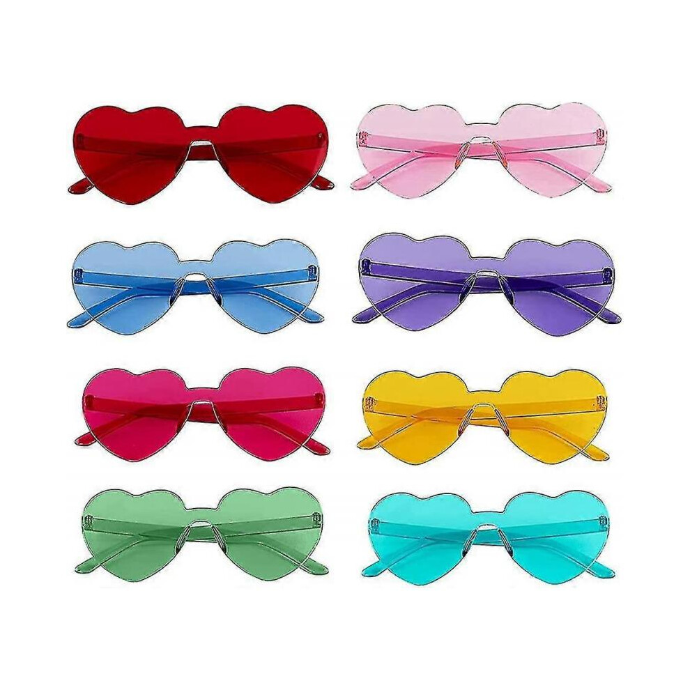 Heart Shaped Rimless Glasses, 8 Pair Love Heart Glasses Candy Colors Frameless