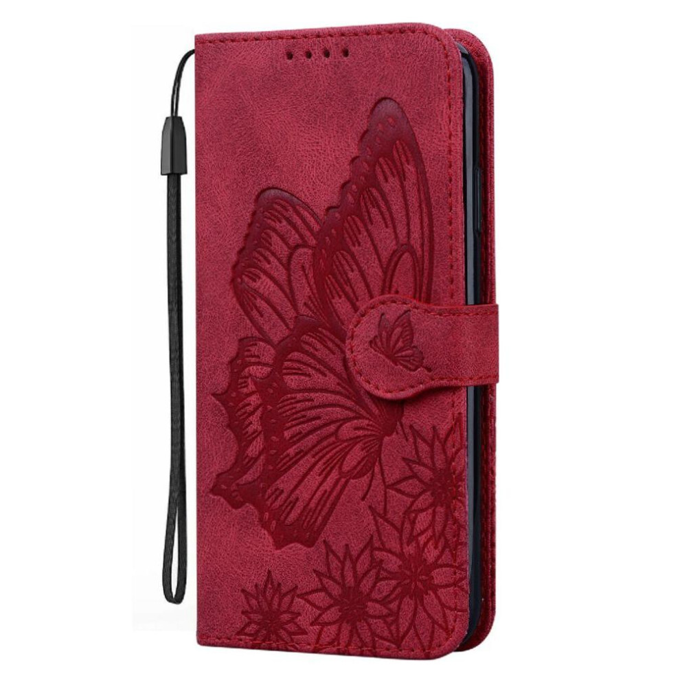 (Red) Flip Case For Xiaomi 14T Card Slots Holder Pu Leather Wallet Big Butterfly Magnetic Closu Red 764563467594