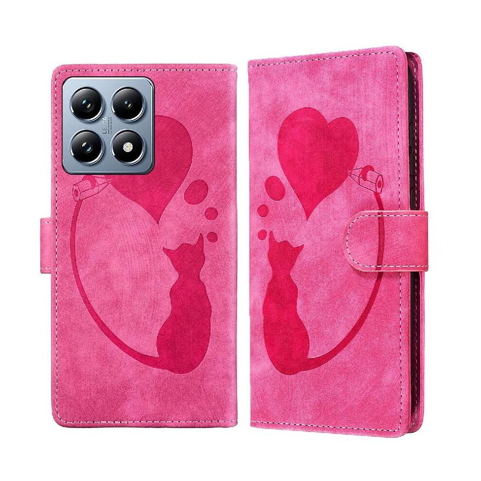(Red) Flip Case For Xiaomi 14T Embossed Cute Cat Wallet Case Card Pocket Flip Folio Holder Cover Red 764563467877