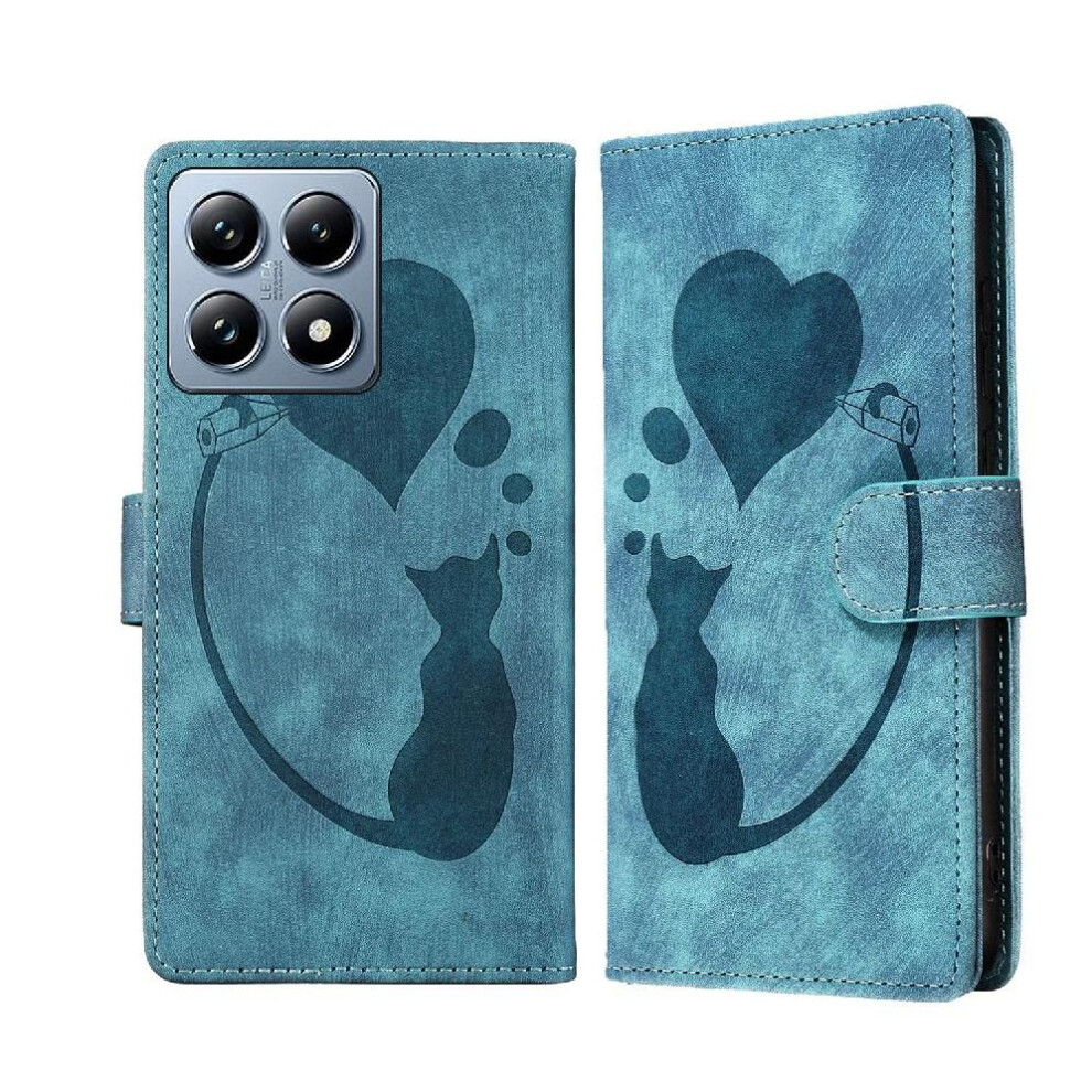 (Blue) Flip Case For Xiaomi 14T Embossed Cute Cat Wallet Case Card Pocket Flip Folio Holder Cover Blue 764563467853