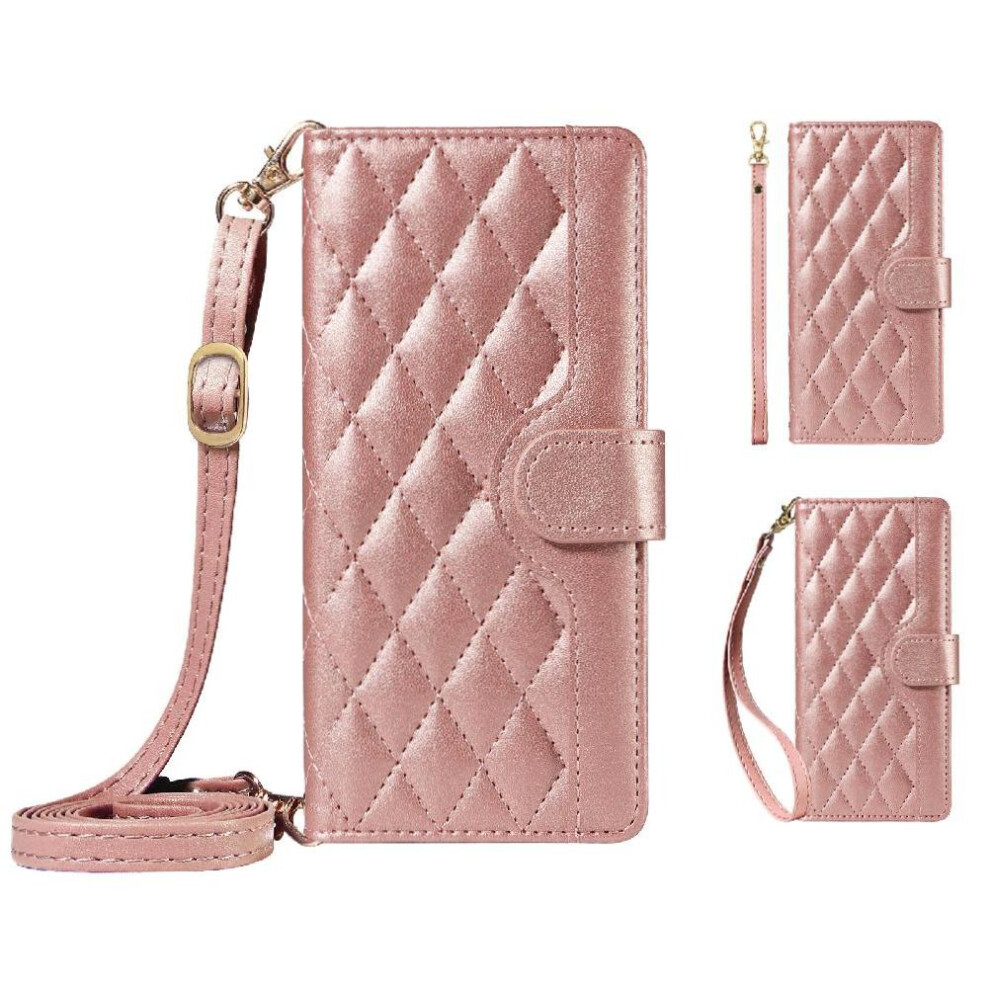 (Pink) Flip Case For Xiaomi 14T Lattice Flip Folio Phone Case With Stand Wallet Card Slots Detachable Wrist Strap And Long Lanyard Pink 764563468287