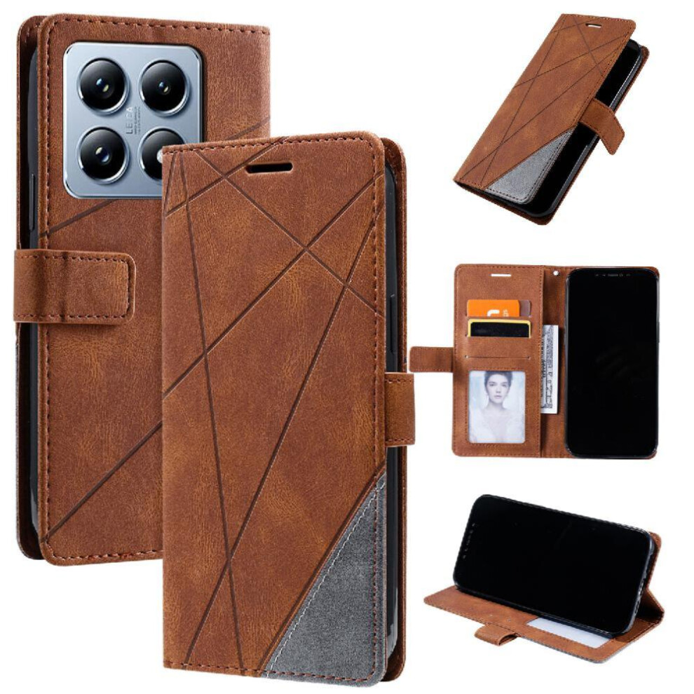 (Brown) Case For Xiaomi 14T Card Holder Kickstand Magnetic Wallet Flip Folio Pu Leather Shockproof Brown 764563468614